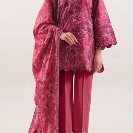 Saya Premium Printed Cotton Khaddar Shirt Trouser Dupatta | U04-25659-02A | Raspberry Red 