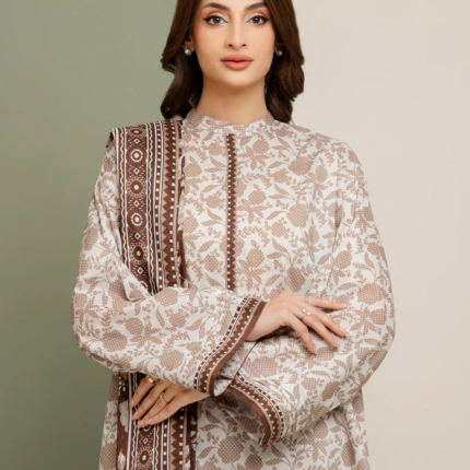 Unstitched White Printed Lawn 3 Piece