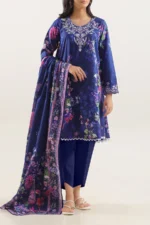 Unstitched Embroidered Strip Lawn 3 Piece