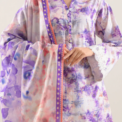 Unstitched Printed Embroidered Lawn 3 Piece