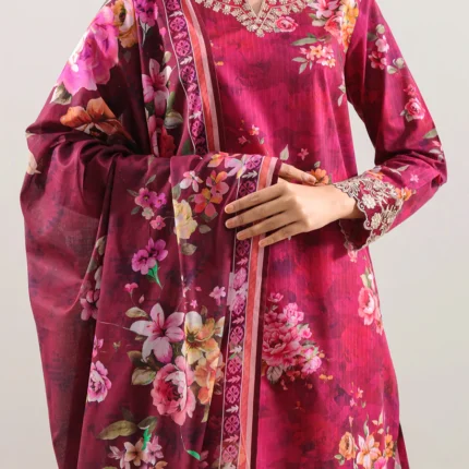 Saya Unstitched Embroidered Strip Lawn 3 Piece