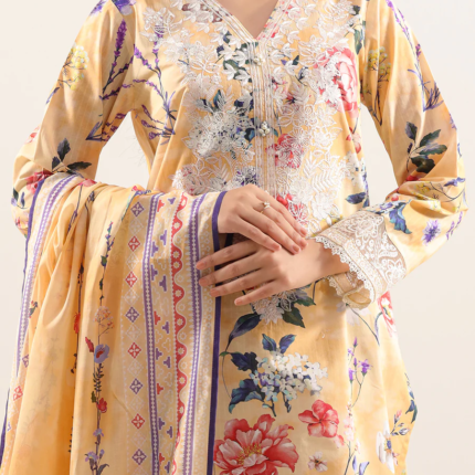 Saya Unstitched Embroidered Strip Lawn 3 Piece