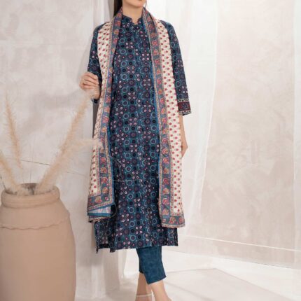 Limelight Printed Khaddar 3 Piece Blue-U3790