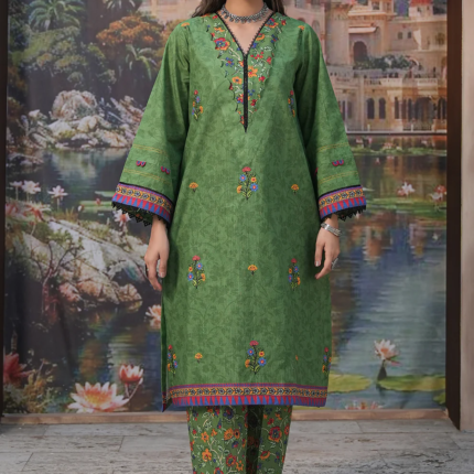 Zellbury WUW24E20440 Green Embroidered Khaddar 2 Piece Shirt Shalwar
