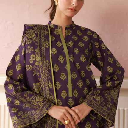 Zellbury 2-Piece Printed Khaddar Suit - Shirt & Dupatta | WUW24X20549