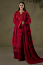 Zellbury Embroidered Shirt Shlawar Shawl Maroon Khaddar WUW25E30243 | Shawl Collection
