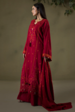 Zellbury Embroidered Shirt Shlawar Shawl Maroon Khaddar WUW25E30243 | Shawl Collection