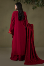 Zellbury Embroidered Shirt Shlawar Shawl Maroon Khaddar WUW25E30243 | Shawl Collection