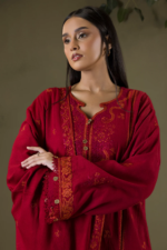 Zellbury Embroidered Shirt Shlawar Shawl Maroon Khaddar WUW25E30243 | Shawl Collection
