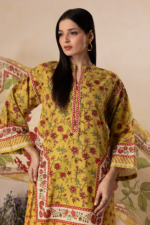 Zellbury 3-Piece Printed Khaddar Suit – Mustard Shirt, Shalwar & Dupatta (WUW25X30137)
