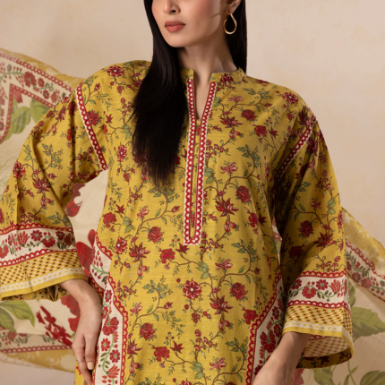 Zellbury 3-Piece Printed Khaddar Suit – Mustard Shirt, Shalwar & Dupatta (WUW25X30137)