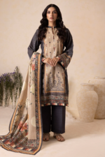 Zellbury 3-Piece Printed Karandi Suit – Elegant Grey Shirt, Shalwar & Dupatta (WUW25X30146)