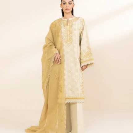 Sapphire Embroidered Khaddar 3 Piece Off White and Light Mustard 000USGDADD52