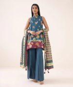 Sapphire Printed Cotton 3 Piece Suit Blue and Plum 0U3PDY25V659