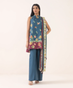 Sapphire Printed Cotton 3 Piece Suit Blue and Plum 0U3PDY25V659