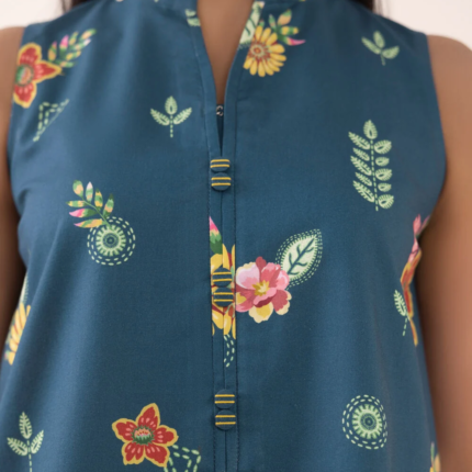 Sapphire Printed Cotton 3 Piece Suit Blue and Plum 0U3PDY25V659