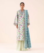 Sapphire Embroidered Cotton 3 Piece Light Blue & Ivory 0U3PEDY25V74