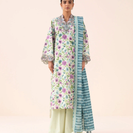 Sapphire Embroidered Cotton 3 Piece Light Blue & Ivory 0U3PEDY25V74