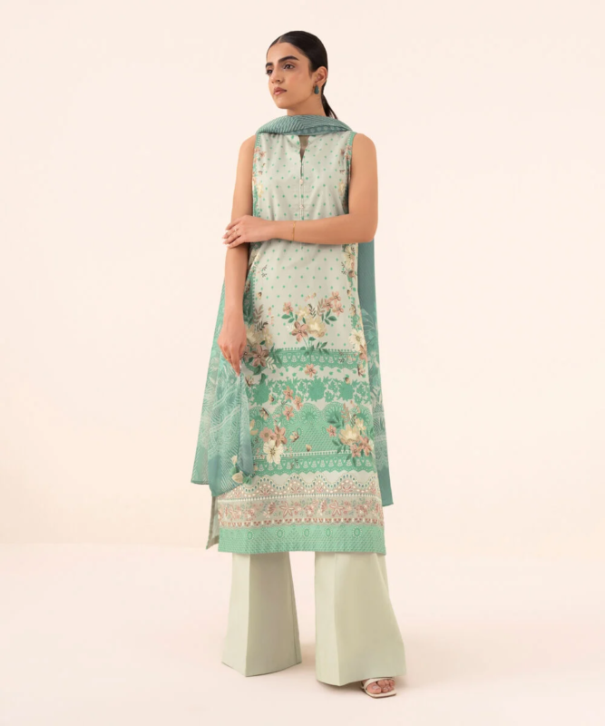 Sapphire Embroidered Cotton Viscose 3 Piece Sage Green 0U3PEDY25V79