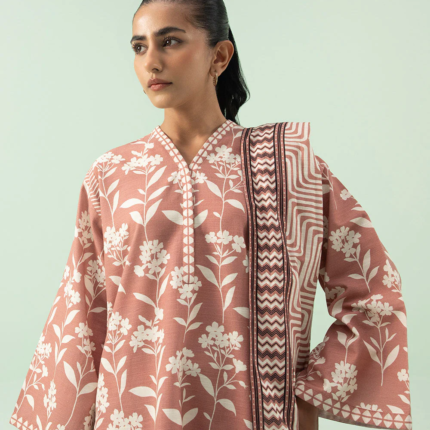 Sapphire Printed Khaddar 3 Piece Pink and White U2D-DY23V6-7WS