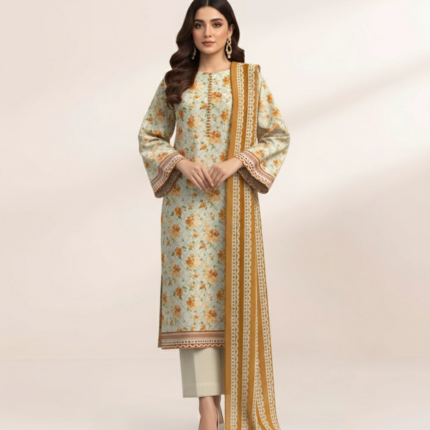 Sapphire Printed Lawn 3 Piece Mustard, Yellow and Beige 3PDY25V419DS