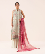 Sapphire Embroidered Cotton 3 Piece Beige & Fuchsia U3PEDY25V711