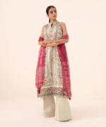Sapphire Embroidered Cotton 3 Piece Beige & Fuchsia U3PEDY25V711