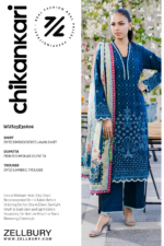 Zellbury Navy Blue Chikankari 3-Piece Unstitched Suit (WUS25E30806)