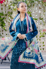 Zellbury Navy Blue Chikankari 3-Piece Unstitched Suit (WUS25E30806)