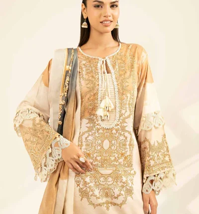 Nishat Printed Cambric 3 Piece Indian Boti Style in Beige Color 42502090