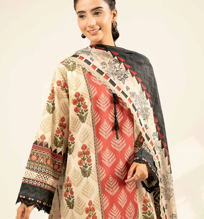 Nishat Printed Cambric 3 Piece with Voile Dupatta in Beige Color 42502092