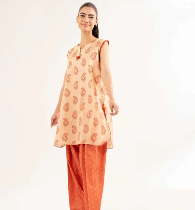 Nishat Printed Cambric Paisley Style 2 Piece in Beige and Rust 42502166