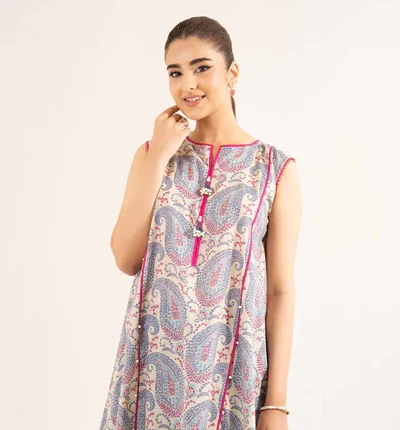 Nishat Printed Cambric Paisley Style 2 Piece in Beige and Blue 42502166