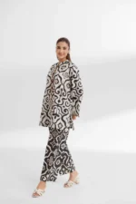 Nishat Printed Cambric Ralli Style Shirt with Trousers in Black and Off White 42502169