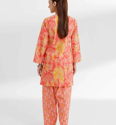 Nishat Printed Cambric Tie and Die 2 Piece in Coral Color 42502171