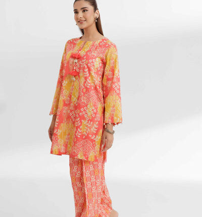 Nishat Printed Cambric Tie and Die 2 Piece in Coral Color 42502171