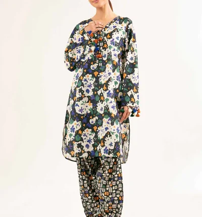 Nishat Printed Cambric 2 Piece in Black and Beige 42502172