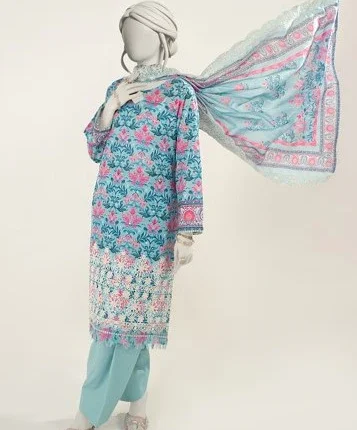 Almeerah Embroidered Lawn Chikankari 3 Piece in Ice Sky Color Desire
