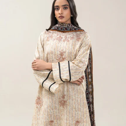 BEECHTREE 3 PIECE EMBROIDERED KHADDI JQ SUIT-HAZEL WOOD (UNSTITCHED)