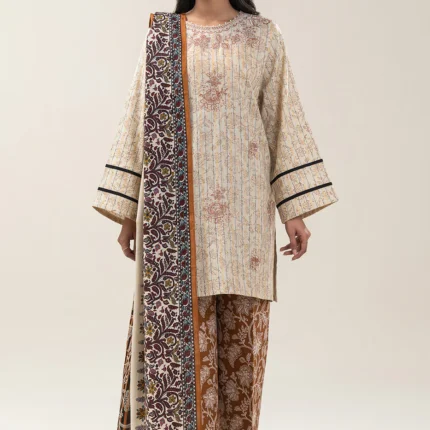 BEECHTREE 3 PIECE EMBROIDERED KHADDI JQ SUIT-HAZEL WOOD (UNSTITCHED)