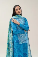 BEECHTREE 3 PIECE EMBROIDERED SLUB KHADDAR SUIT-TIFFANY BLUE (UNSTITCHED)