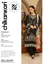 Zellbury Chikankari Embroidered Cambric 3 Piece in Black Color