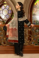 Zellbury Chikankari Embroidered Cambric 3 Piece in Black Color