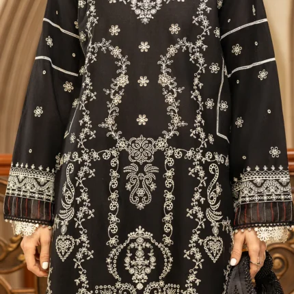 Zellbury Chikankari Embroidered Cambric 3 Piece in Black Color