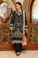 Zellbury Chikankari Embroidered Cambric 3 Piece in Black Color