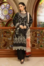 Zellbury Chikankari Embroidered Cambric 3 Piece in Black Color