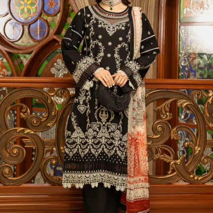Zellbury Chikankari Embroidered Cambric 3 Piece in Black Color