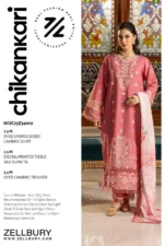 Zellbury Chikankari Embroidered Cambric 3 Piece in Pink Color WUC25E34010