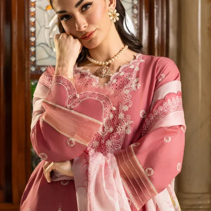 Zellbury Chikankari Embroidered Cambric 3 Piece in Pink Color WUC25E34010