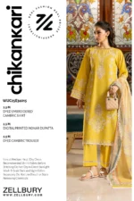 Zellbury Chikankari Embroidered Cambric 3 Piece in Yellow Color WUC25E34015